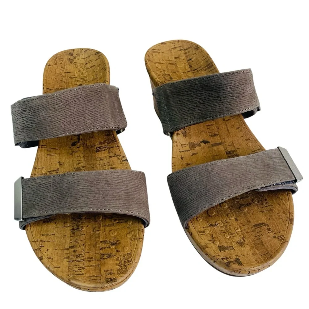 Vionic Grey Pepper Cork Wedge Slip On Sandals Size 9